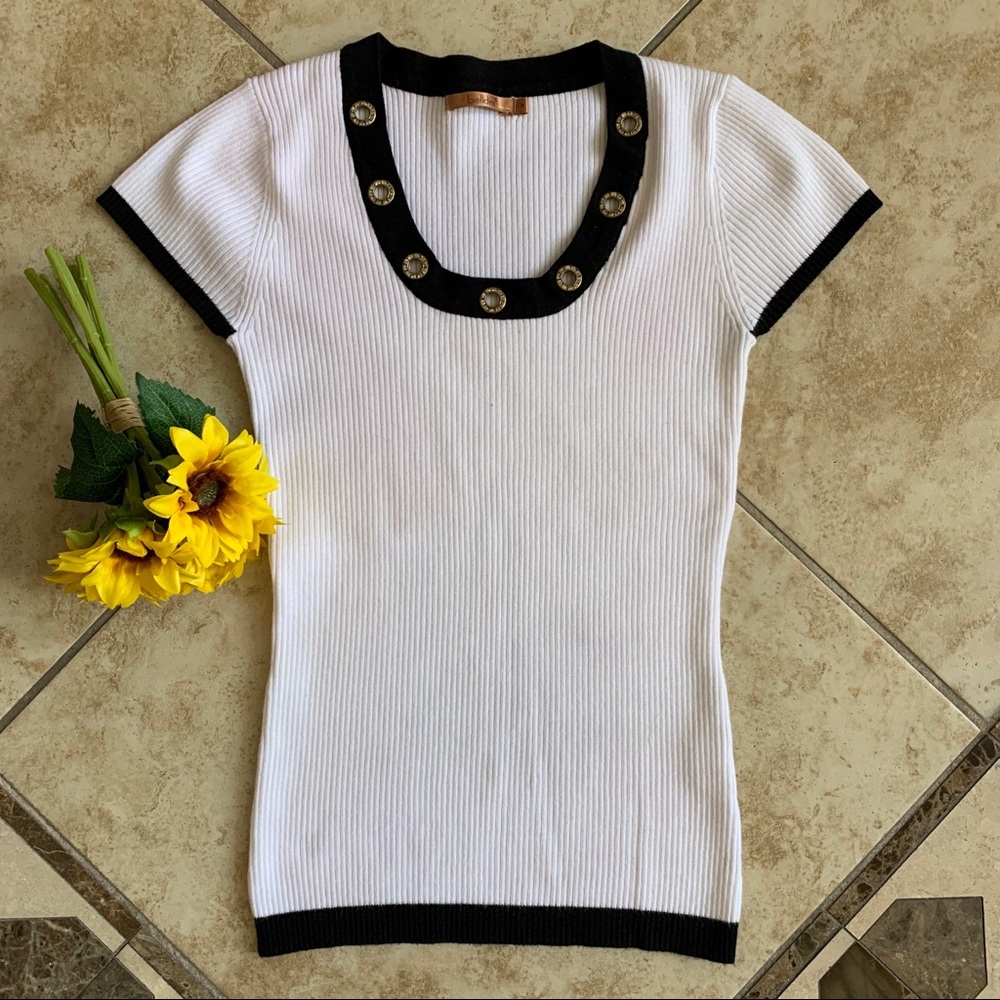 Belldini white black top with gold accents